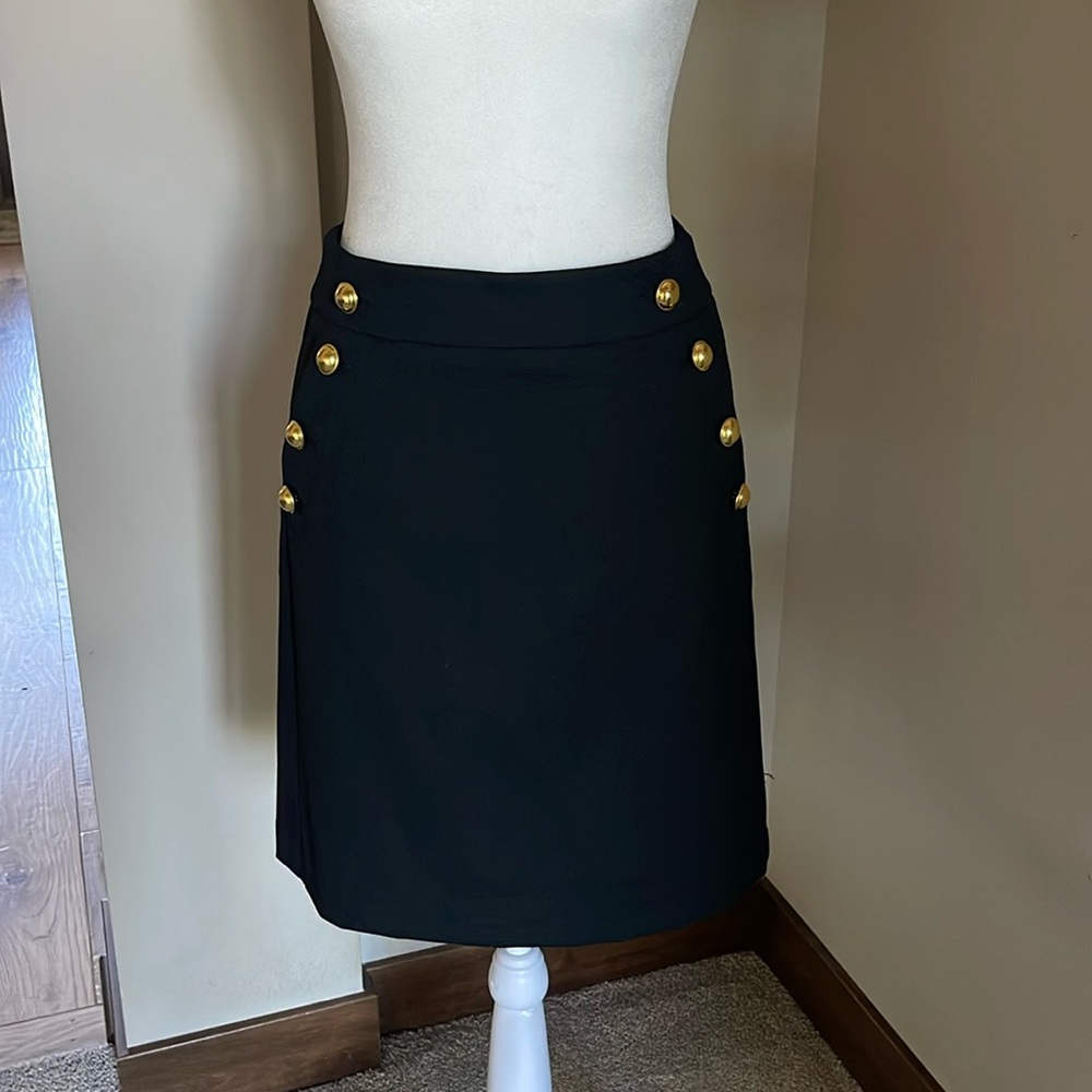 LOFT petite Black Pencil Skirt with Gold buttons size 0P